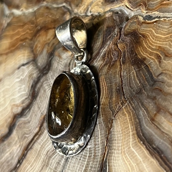 Designer SJ Citrine Sterling Silver Vintage Pendant Necklace - Picture 3 of 5